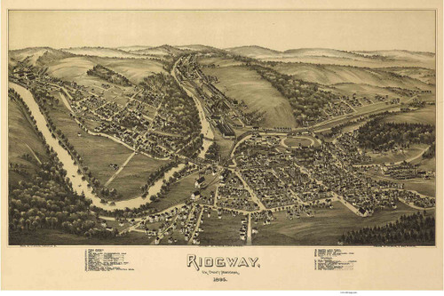 Ridgway, Pennsylvania 1895 Bird's Eye View - Old Map Reprint