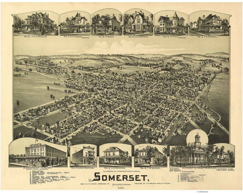 Somerset, Pennsylvania 1900 Bird's Eye View - Old Map Reprint