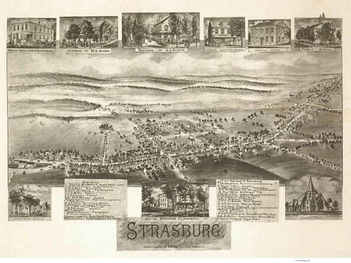 Strasburg, Pennsylvania 1903 Bird's Eye View - Old Map Reprint