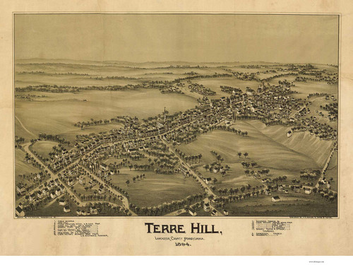 Terre Hill, Pennsylvania 1894 Bird's Eye View - Old Map Reprint