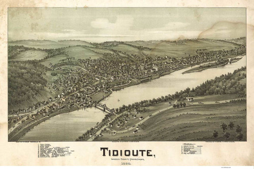 Tidioute, Pennsylvania 1896 Bird's Eye View - Old Map Reprint