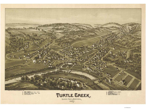 Turtle Creek, Pennsylvania 1897 Bird's Eye View - Old Map Reprint