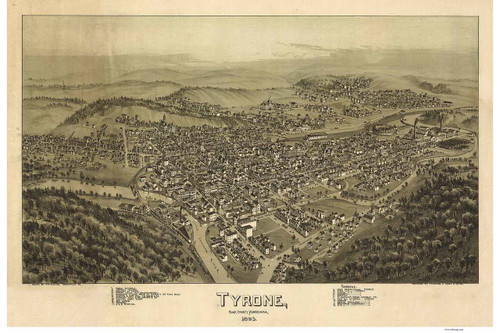 Tyrone, Pennsylvania 1895 Bird's Eye View - Old Map Reprint