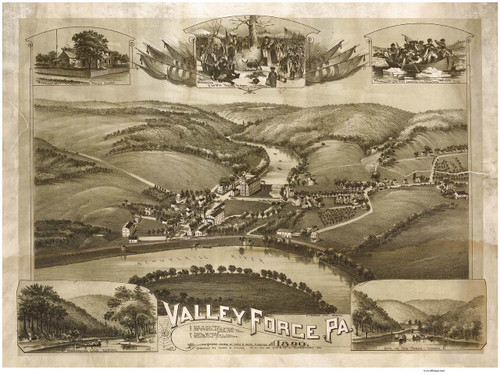 Valley Forge, Pennsylvania 1890 Bird's Eye View - Old Map Reprint