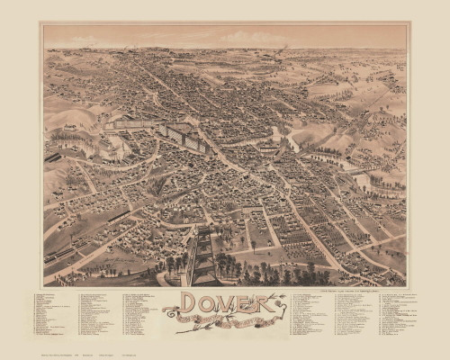 Dover, New Hampshire 1888 Bird's Eye View - Old Map Reprint