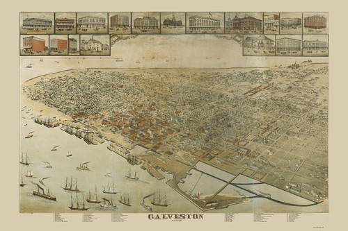 Galveston, Texas 1885 Bird's Eye View