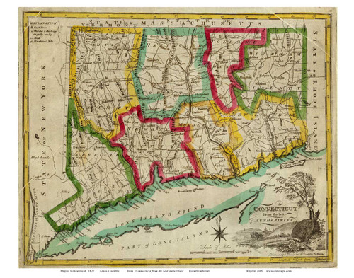 Connecticut 1827 Doolittle - Old State Map Reprint