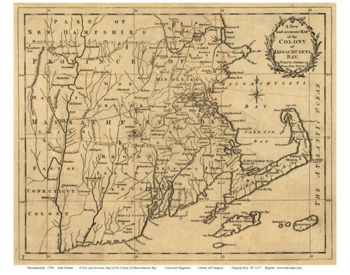 Massachusetts 1780 Hinton - Old State Map Reprint