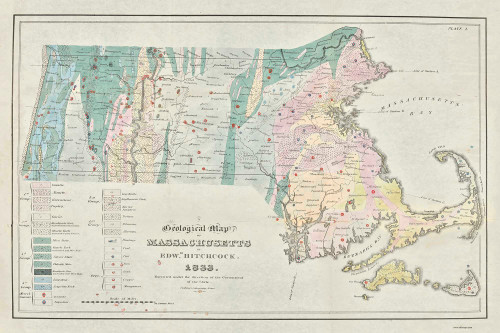 Massachusetts 1833 Hitchcock - Old State Map Reprint