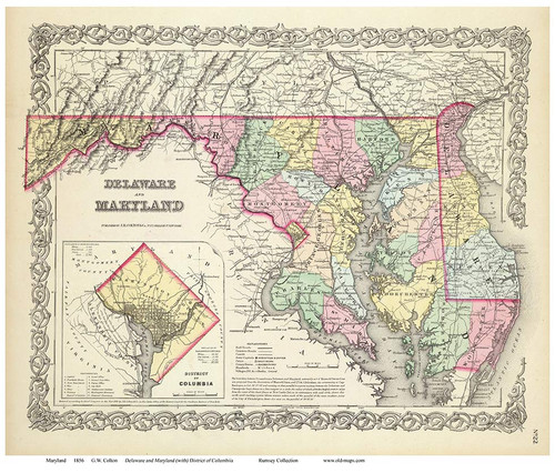 Maryland 1856 Colton - Old State Map Reprint