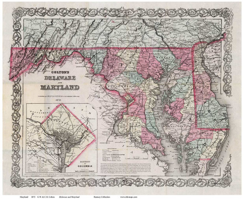 Maryland 1873 Colton - Old State Map Reprint