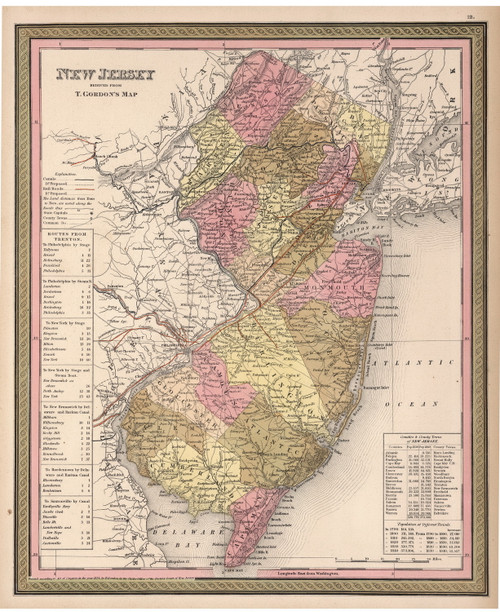 New Jersey 1850 Mitchell - Old State Map Reprint