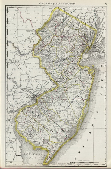 New Jersey 1889 Rand McNally - Old State Map Reprint