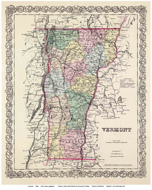 Vermont 1856 - Colton - Old State Map Reprint