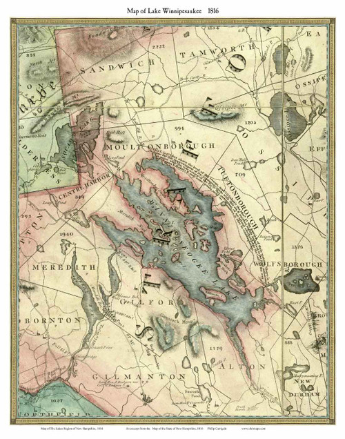 Lake Winnipesaukee, New Hampshire 1816 - Old Map Custom Print
