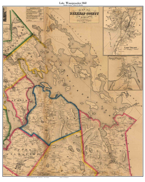 Lake Winnipesaukee, New Hampshire 1860 - Old Map Custom Print
