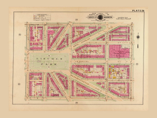 Plate 28, Lincoln Park - Washington DC 1921 Atlas Old Map Reprint - Baist Vol.2
