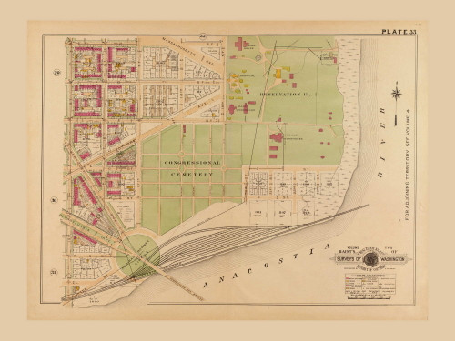 Plate 33, Congressional Cemetery - Washington DC 1921 Atlas Old Map Reprint - Baist Vol.2