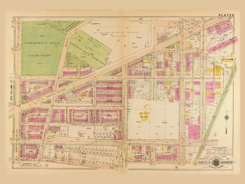 Plate 5, Prospect Hill Cemetery - Washington DC 1921 Atlas Old Map Reprint - Baist Vol.4