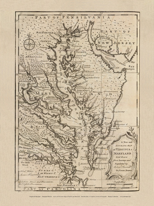 Chesapeake Bay 1747 - Bowen - Old Map Reprint