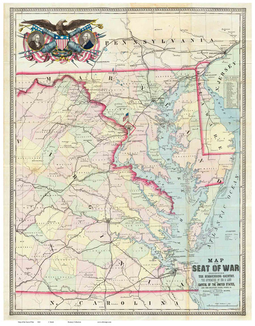 Chesapeake Bay 1861 - Seat of War - Old Map Reprint