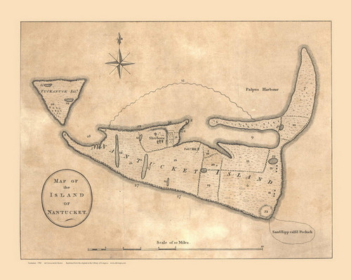 Map of the Island of Nantucket 1782  de Crevecour & Hector - Old Map Reprint 1-Town