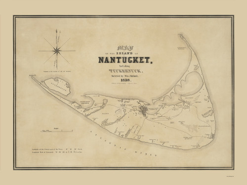 Map of the Island of Nantucket 1838 Wm. Mitchell - Old Map Reprint 1-Town
