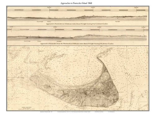 Approaches to Nantucket Island 1860 United States Coast Survey - Old Map Custom Print - Nantucket 1-Town