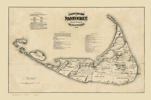 Historical Map of Nantucket 1869 Rev. R.C. Ewer - Old Map Reprint 1-Town