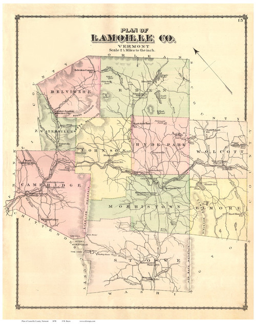 Lamoille County Vermont 1878 - F.W. Beers - Old Map Reprint - VT County Other
