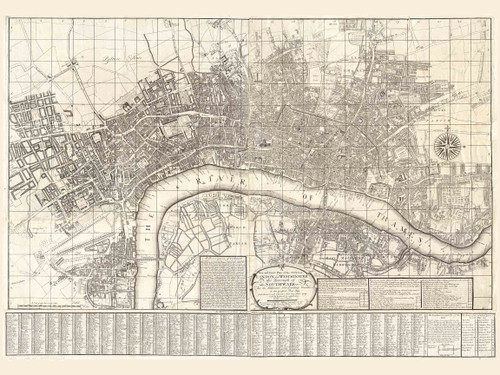 Old Map of London 1735 Jeffreys - Old Map Reprint