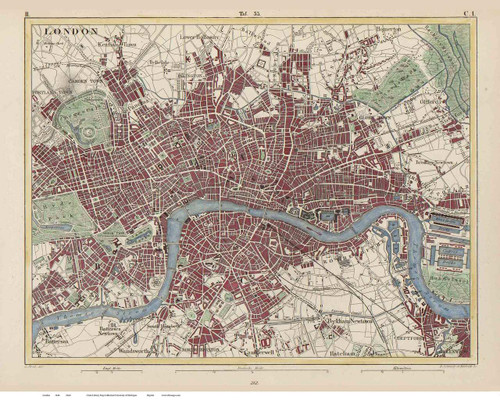 Old Map of London 1846 Heck - Old Map Reprint