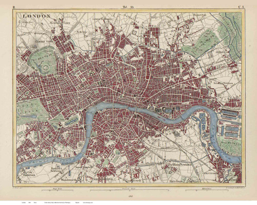 Old Map of London 1846 Heck - Old Map Reprint