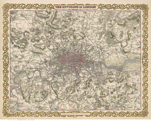 Old Map of London 1855 Colton - Old Map Reprint