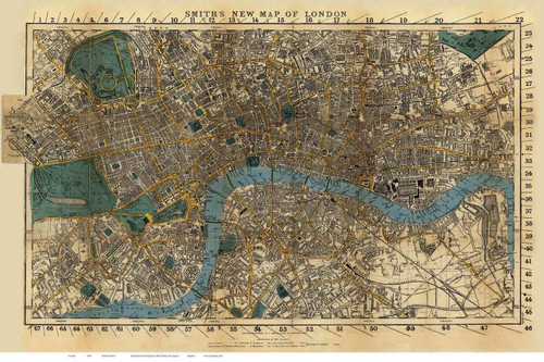 Old Map of London 1860 Smith - Old Map Reprint