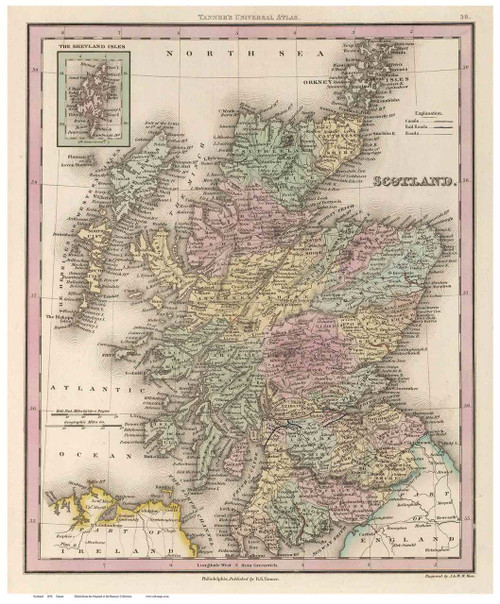 Scotland 1836 Tanner - Old Map Reprint