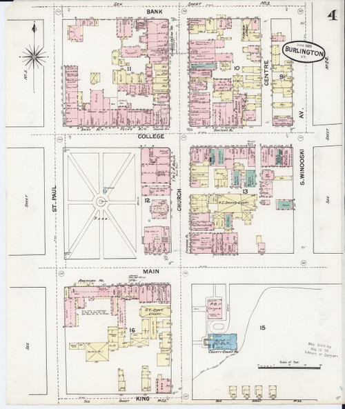 Burlington, VT Fire Insurance 1889 Sheet 4 - Old Town Map Reprint - Chittenden Co.