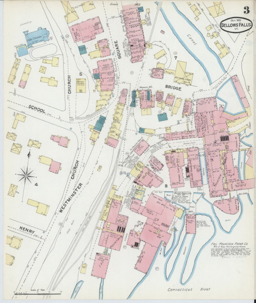 Bellows Falls, VT Fire Insurance 1891 Sheet 3 - Old Town Map Reprint