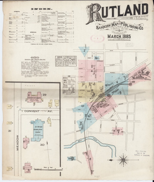 Rutland, VT Fire Insurance 1885 Sheet 1 - Old Town Map Reprint