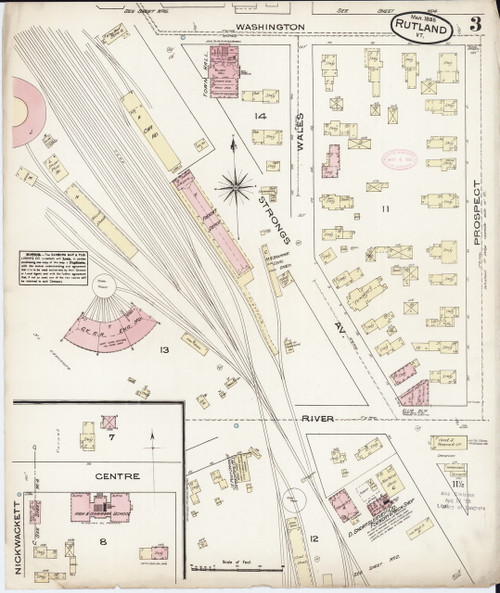 Rutland, VT Fire Insurance 1885 Sheet 3 - Old Town Map Reprint