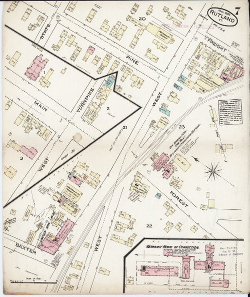 Rutland, VT Fire Insurance 1885 Sheet 7 - Old Town Map Reprint