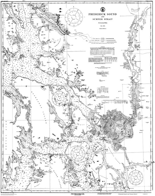 Frederick Sound and Sumner Strait B&W 1917 Nautical Chart 200,000 Scale  Alaska Chart 8200