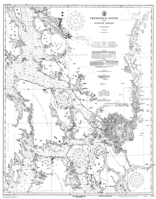Frederick Sound and Sumner Strait B&W C 1917 Nautical Chart 200,000 Scale  Alaska Chart 8200