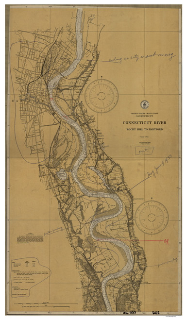 Rocky Hill to Hartford 1933 B - Old Map Nautical Chart AC Harbors 256 - Connecticut