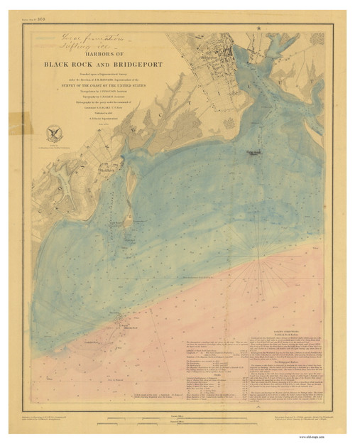 Harbors of Black Rock and Bridgeport 1848 Ice Formations - Old Map Nautical Chart AC Harbors 363 - Connecticut