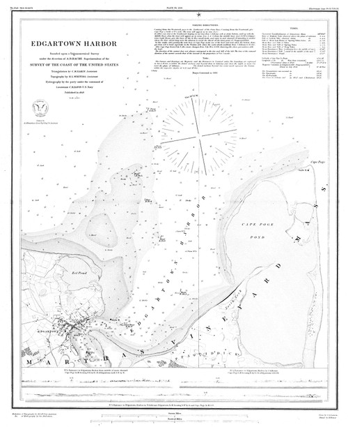 Edgartown Harbor 1848 (1882) BW Old Map Nautical Chart AC Harbors 2 346 - Massachusetts