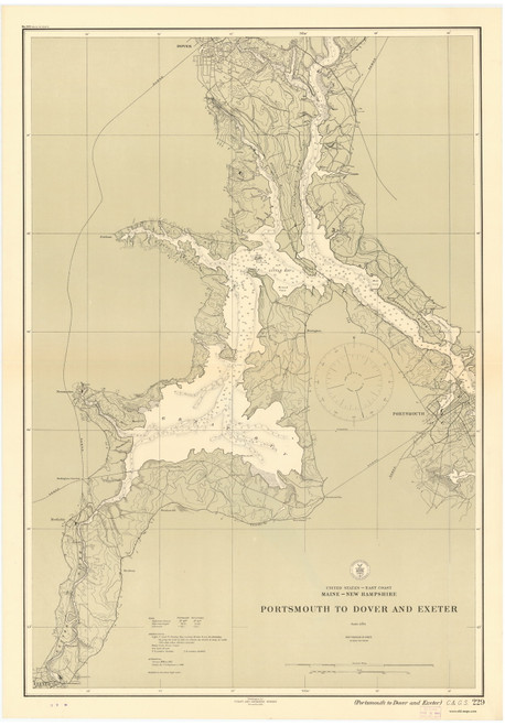Portsmouth to Dover and Exeter 1914 B - Old Map Nautical Chart AC Harbors 1 212 - Maine