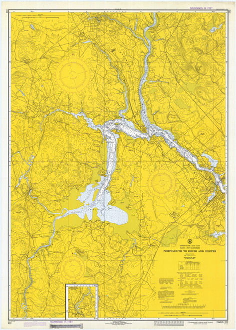 Portsmouth to Dover and Exeter 1973 - Old Map Nautical Chart AC Harbors 1 212 - Maine