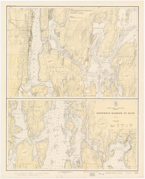 Boothbay Harbor to Bath 1922 Old Map Nautical Chart AC Harbors 2 230 - Maine