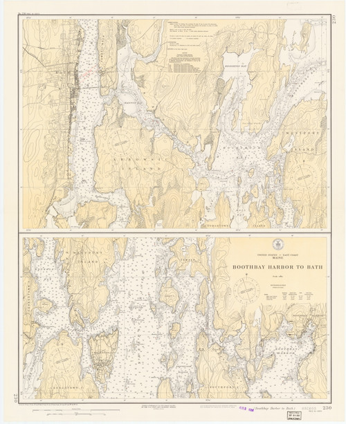 Boothbay Harbor to Bath 1936 Old Map Nautical Chart AC Harbors 2 230 - Maine